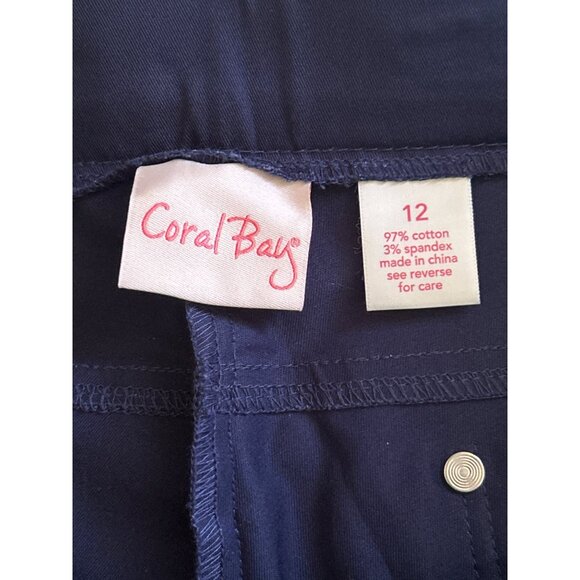 Coral Bay Navy Blue Stretchy Bermuda Shorts, Size 12 - Picture 3 of 6